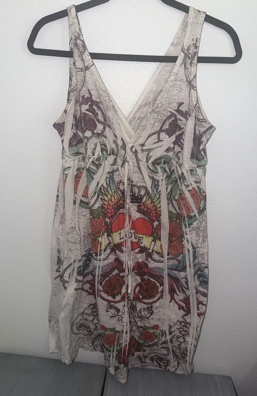 Mi Manchi Y2K Dress Multicolor Beachy Festivalwear Soft Love Heart L (AQ3)